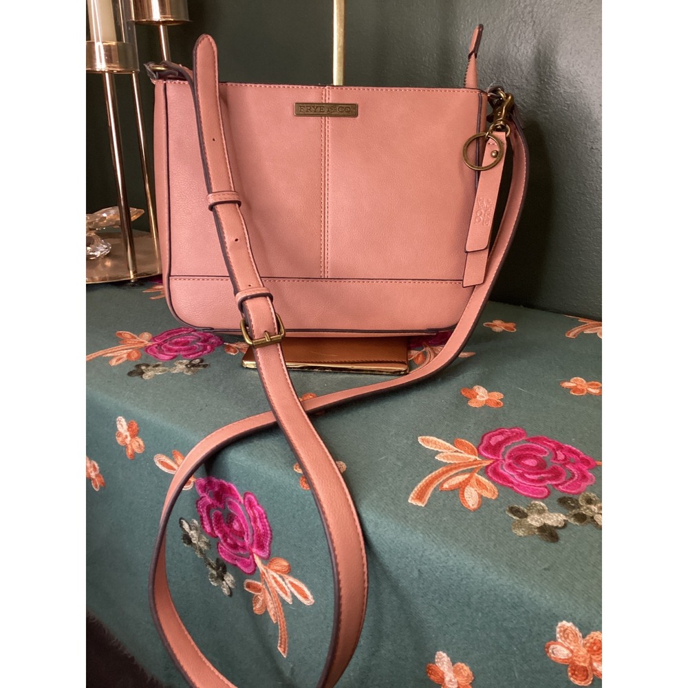Frye‎ and Co Womens Pink Vegan Leather Crossbody Bag Adjustable Strap Dusty Rose